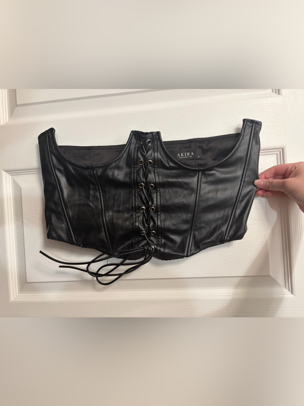 AKIRA Black Faux Leather Lace-Up Bustier Top